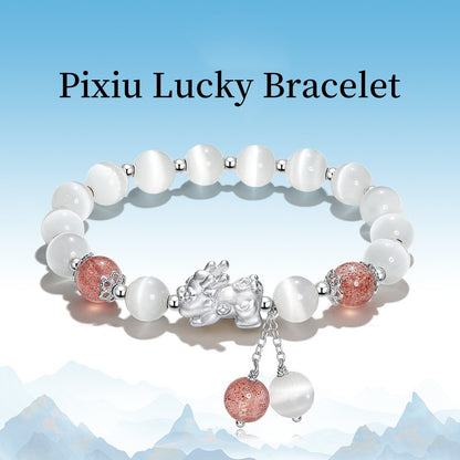 Pixiu Lucky Bracelet - Attract good luck & protect wealth - Strawberry crystals