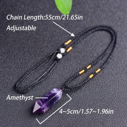 Amethyst Fashion Pendant Aura Geometric Natural Stone Necklace Women Men Pendant Jewelry Rope Chain