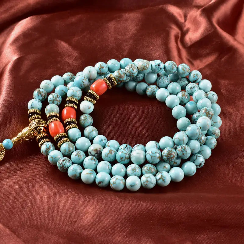 Natural Turquoise Beaded Necklace For Women Men Versatile Meditation Yoga Spirit Inspirational Jewelry Special Design Personality Necklace Accessories 8mm