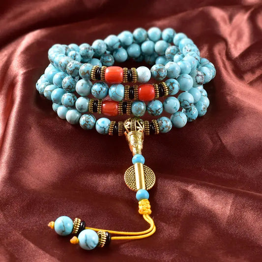 Natural Turquoise Beaded Necklace For Women Men Versatile Meditation Yoga Spirit Inspirational Jewelry Special Design Personality Necklace Accessories 8mm