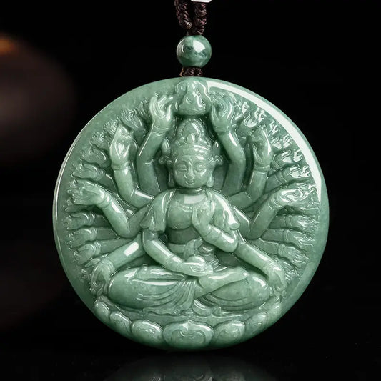 Natural jadeite thousand hands Guanyin pendant Guanyin jade pendant Guanyin jade pendant men's necklace women's jadeite Guanyin necklace