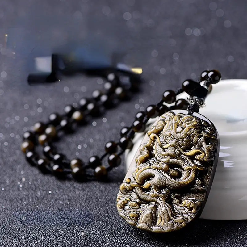 Obsidian Pendant Necklaces Obsidian Pendant Necklaces for Men and Women (with Extended Bead Chain)