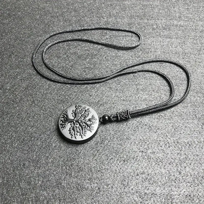 Natural Frosted Tree of Life Pendant Necklace Obsidian Tree of Life Amulet Necklace - Guardian of Health