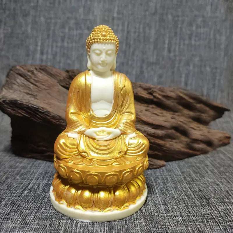 Golden Painted Carving Buddha Statue Ornament, Shakyamuni Buddha Statue Home Gift Decoration, Handicraft Art Ornaments, Resin Collection, Desktop Ornament For Office And Home