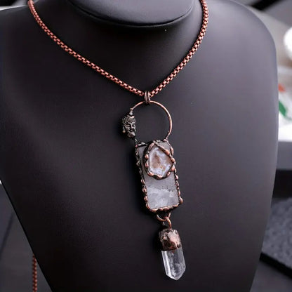 Natural irregular agate, white crystal pendant, quartz jewelry gift, with original chain