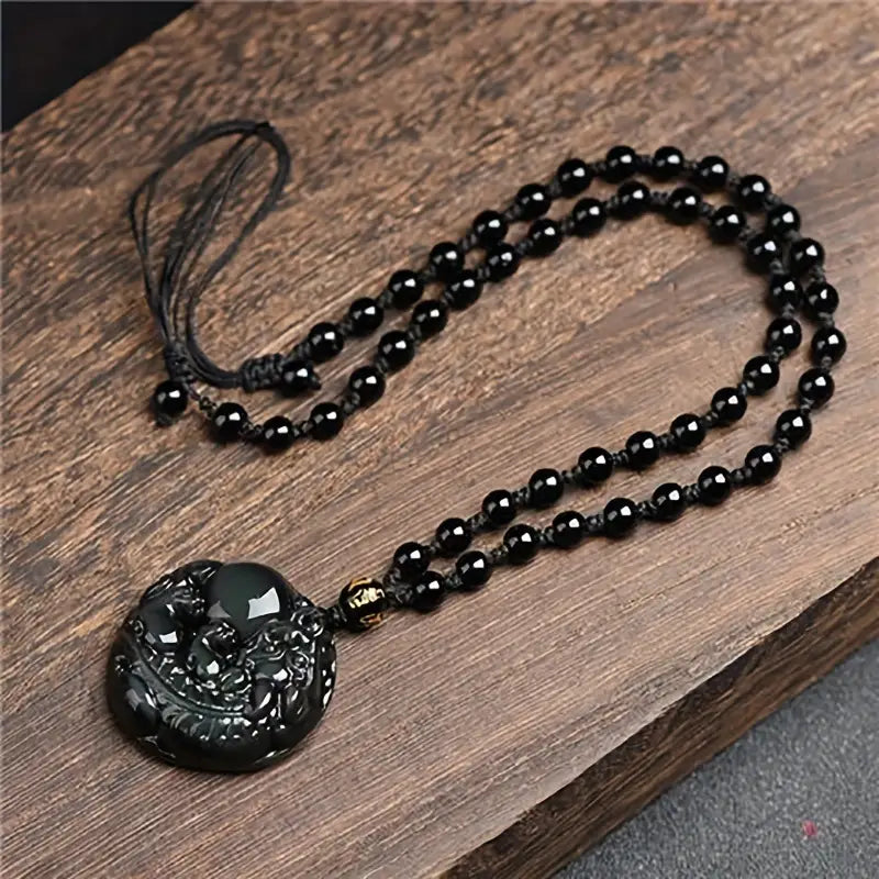 Natural Obsidian Pendant Rainbow Eye Pixiu Necklace Pendant Lucky Amulet Protection Jade Pendant Men's Pendant*2