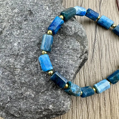 Blue Apatite Stone Hand-woven Healing Bracelet Alloy Chain Beaded Adjustable Jewelry Elegant Versatile Accessories