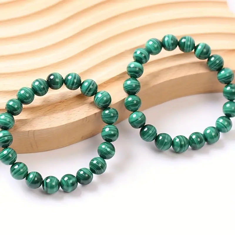 Raw Malachite Crystal Bracelet - Natural Ore Jewelry for Fashion and Gifting 10mm
