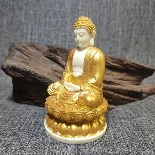 Golden Painted Carving Buddha Statue Ornament, Shakyamuni Buddha Statue Home Gift Decoration, Handicraft Art Ornaments, Resin Collection, Desktop Ornament For Office And Home