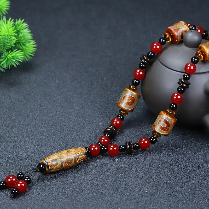 Nine Eyes Sky Beads Agate Necklace, Buddhist Sacred Things Sky Beads Necklace, Holiday Gift