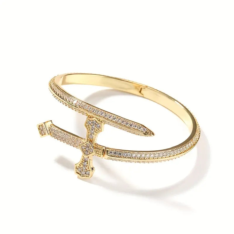 Sword of Justice Men's Bracelet, Copper Plated Gold Encrusted Zirconia Fashion Trend Bracelet, Gifts for Men, Women, Friends 8inch