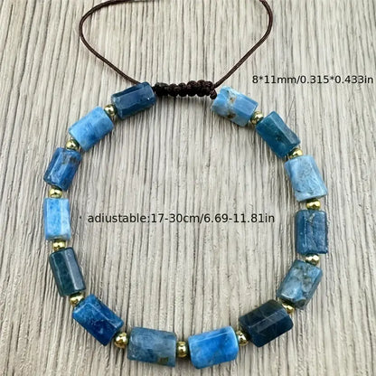 Blue Apatite Stone Hand-woven Healing Bracelet Alloy Chain Beaded Adjustable Jewelry Elegant Versatile Accessories