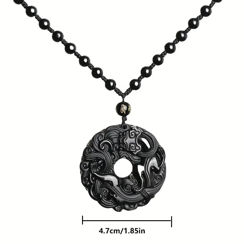 Natural Obsidian Dragon Pendant Men's Retro Dragon Pixiu Necklace Pendant Pixiu Peace Buckle Amulet Necklace Pendant*2