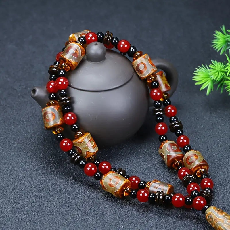 Nine Eyes Sky Beads Agate Necklace, Buddhist Sacred Things Sky Beads Necklace, Holiday Gift