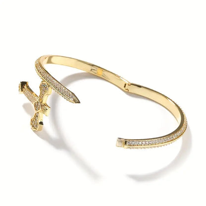 Sword of Justice Men's Bracelet, Copper Plated Gold Encrusted Zirconia Fashion Trend Bracelet, Gifts for Men, Women, Friends 8inch