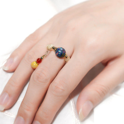 Large lacquer bead jewelry with ring accessories DIY hand-woven ring national style national tide lacquer ware