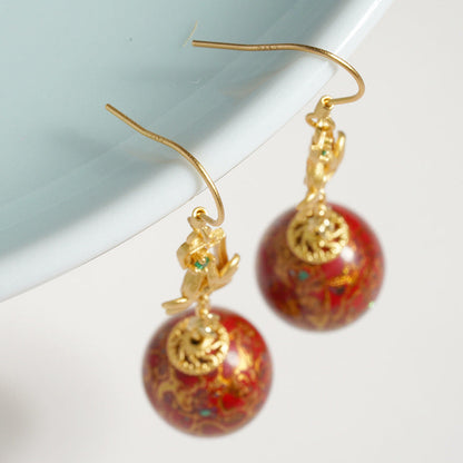 Lacquer craft of large lacquer bead earrings national style women's earrings China red accessories inlaid with mother-of-pearl earrings.