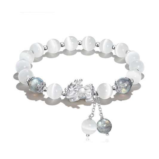 Pixiu Lucky Bracelet - Attract good luck & protect wealth - white cat's eye