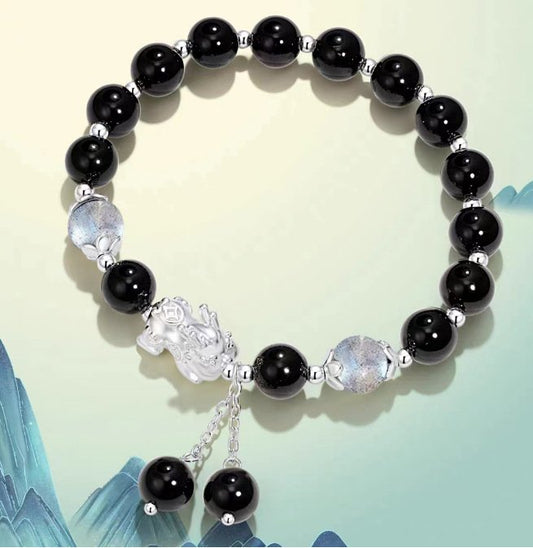 Pixiu Lucky Bracelet - Attract good luck & protect wealth - Black obsidian