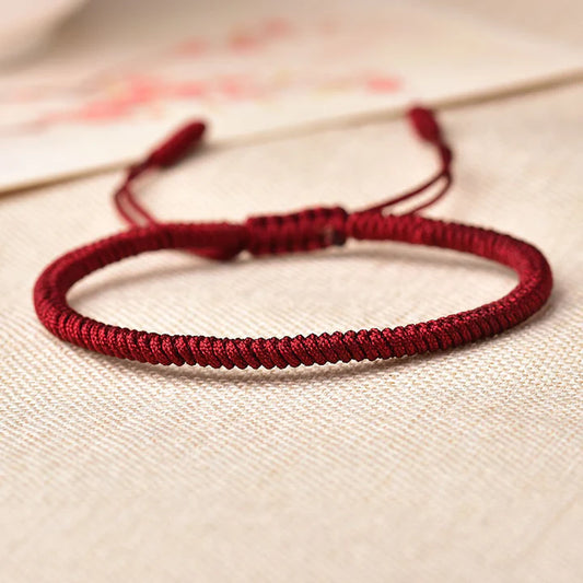 Tibetan Buddhist Knot Lucky Rope Bracelet - Deep Red