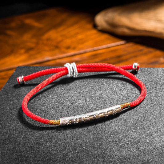 Tibetan Lucky Bracelet Red String Bracelet Buddhist Lucky Charm - Silver